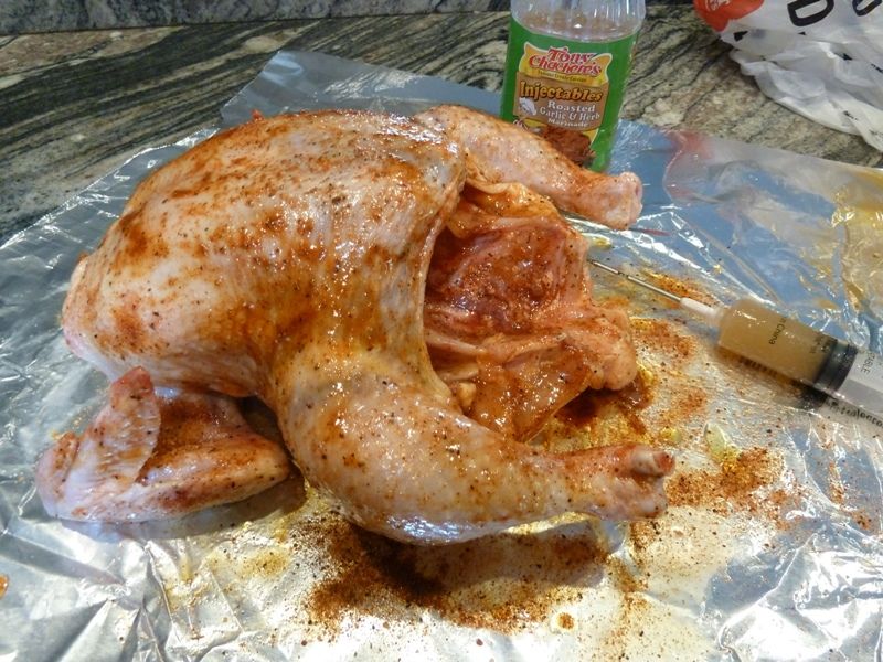 Stuffed Roasted Chicken in Wood Pellet Grill Smokin' Pete's BBQ