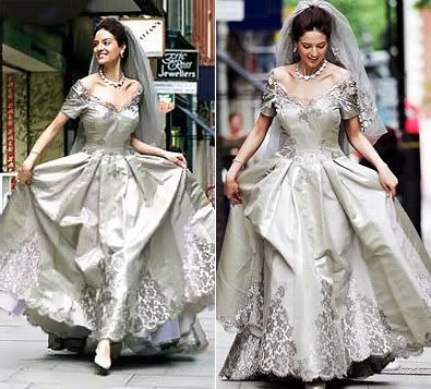 Elaborate FullSkirt Platinum Designer Wedding Dress