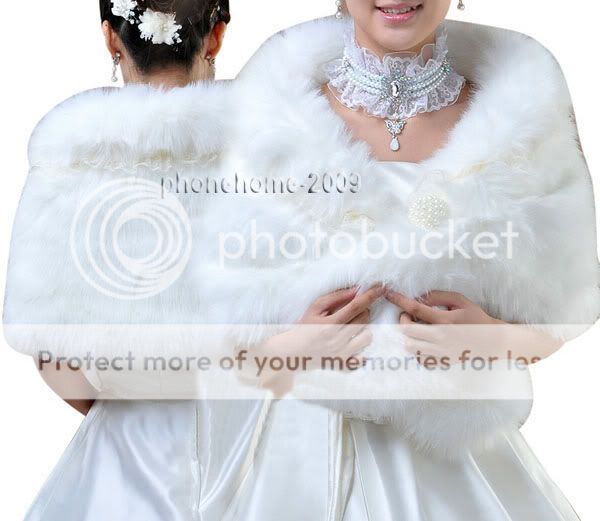 Bridal Ivory Faux Fur Bow Pearl Button Wrap Shrug Bolero Coat Wedding Shawl BS07