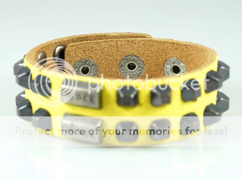 D140 Yellow genuine leather Punk Men Women Bracelet  