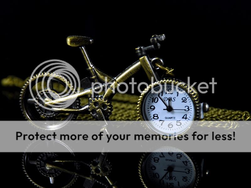 J089 Vintage Brass Tone Bike Bicycle Pocket Watch Chain  