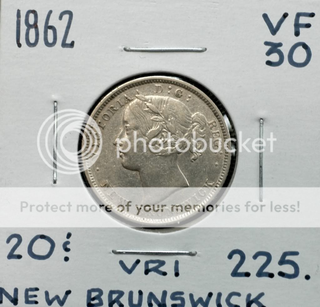 1862 New Brunswick 20 Cents VF 30  