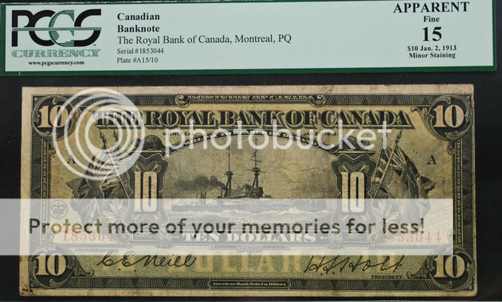 bank of canada $ 10 pcgs graded fine 15 minor staining ref ch 12 06