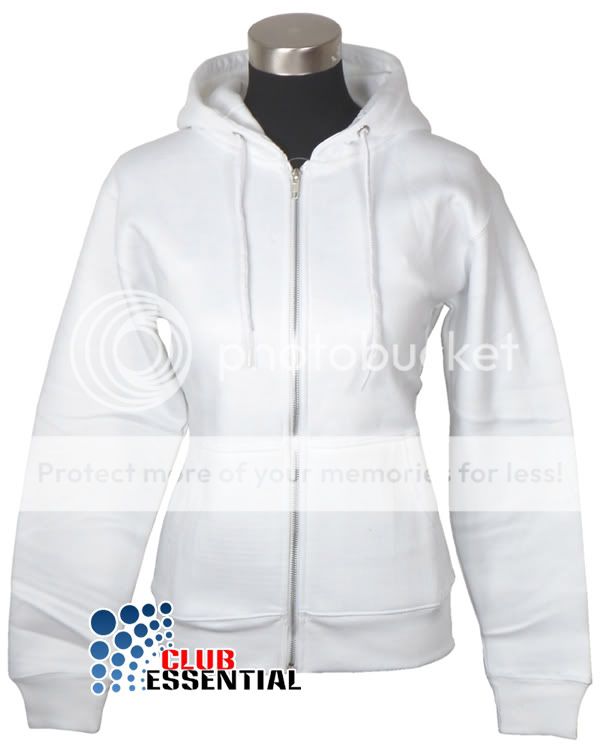 Men's Women's Apparel Hoodie White String Zipped Plain Fleece American ...