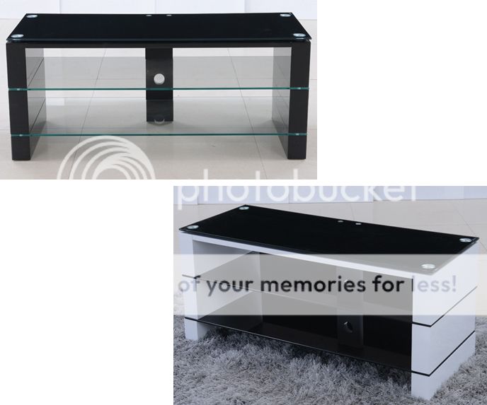 3 Tier Rectangular TV Stand Black Glass Top High Gloss Legs Black and White